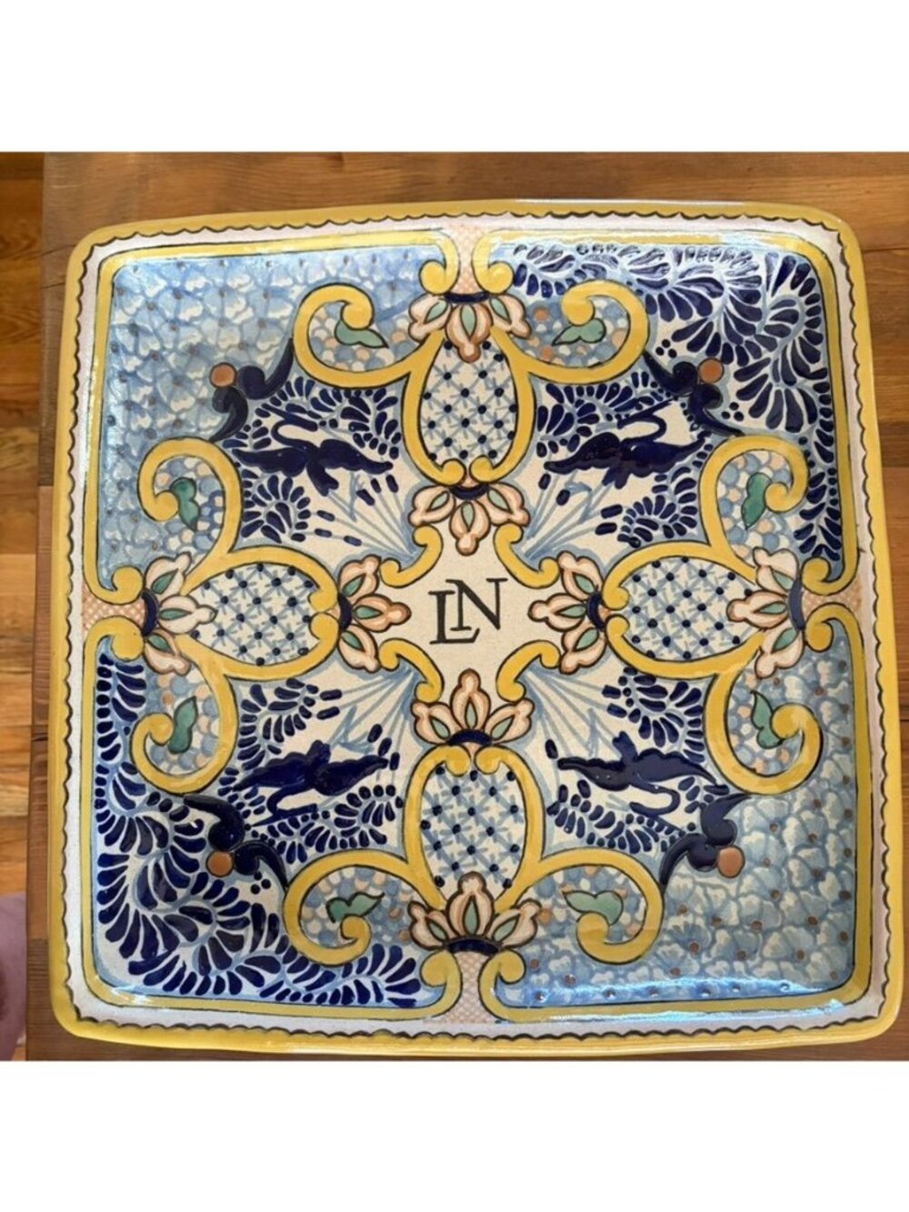Traditional Uriarte Talavera 15" Sq Platter Hand-Painted Puebla Mexico Signed